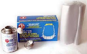 Pool Liner Repair vista frontal del kit con adhesivo y parches, reparación rápida y portátil
