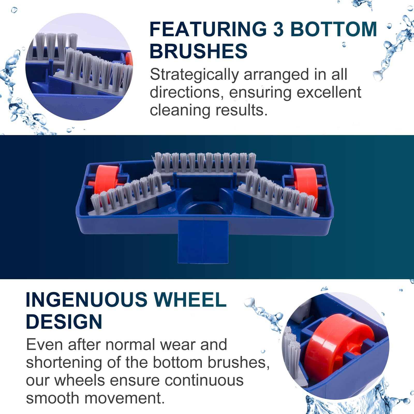 POOLAZA three brush attachments displayed for versatile scrubbing and protection