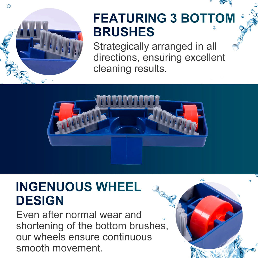 POOLAZA three brush attachments displayed for versatile scrubbing and protection