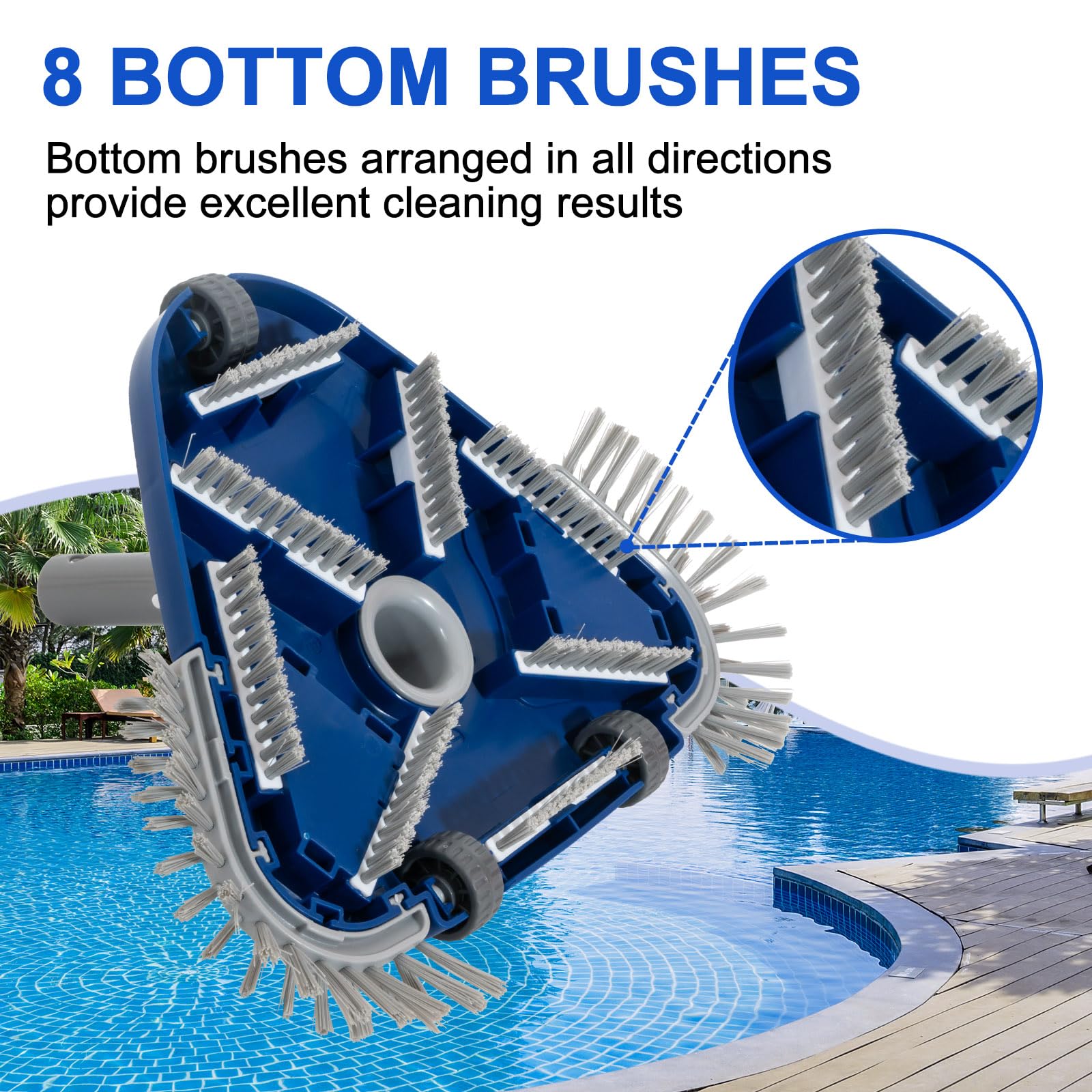 POOLAZA close-up of side brushes protecting liners and cleaning corners