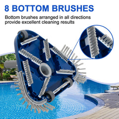 POOLAZA close-up of side brushes protecting liners and cleaning corners