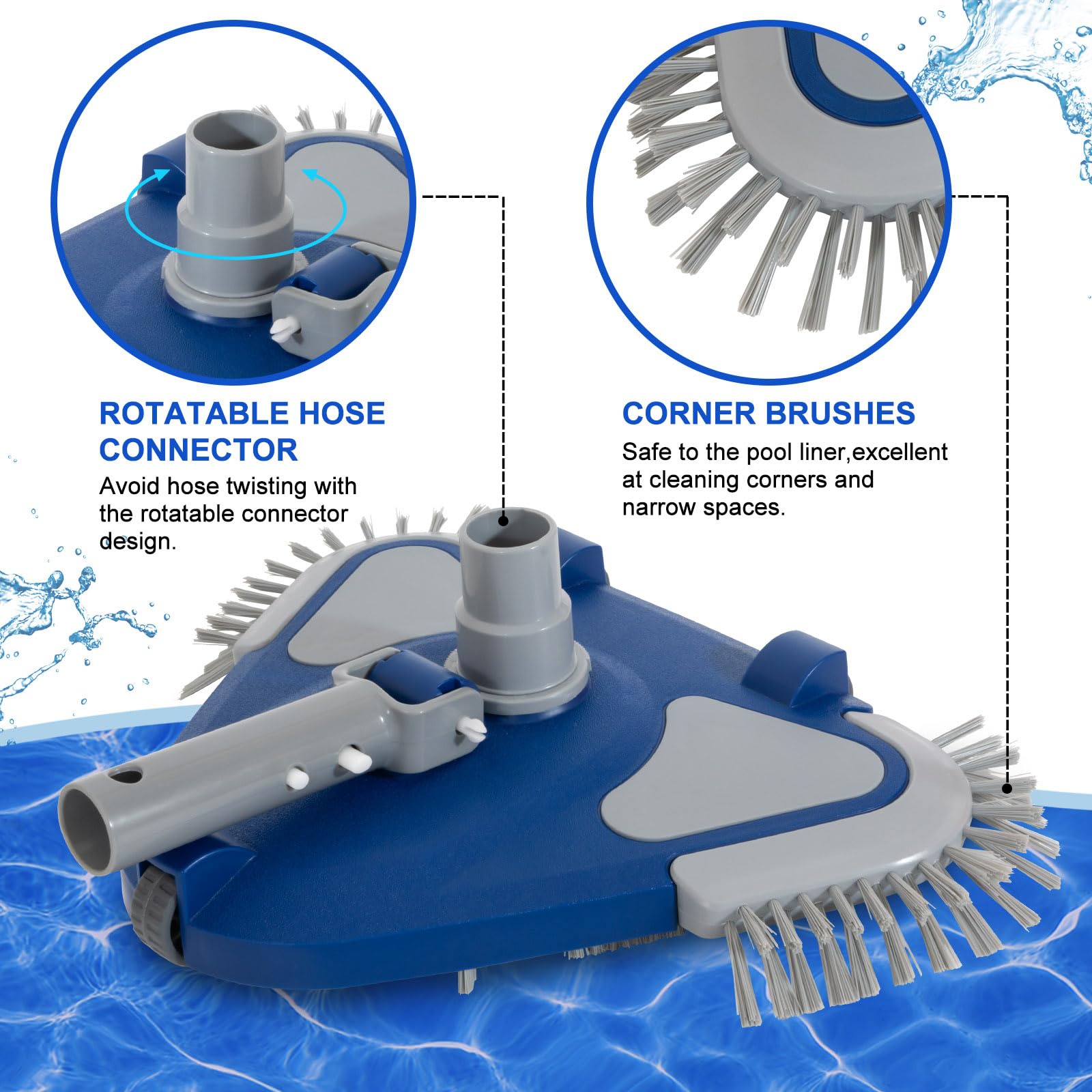 POOLAZA underside with brushes and wheels for smooth movement benefit