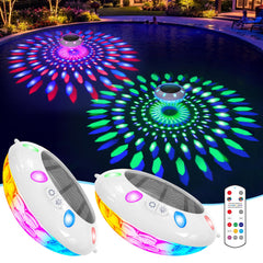 Pooldecor vista frontal de la luz flotante mostrando forma y colores vibrantes