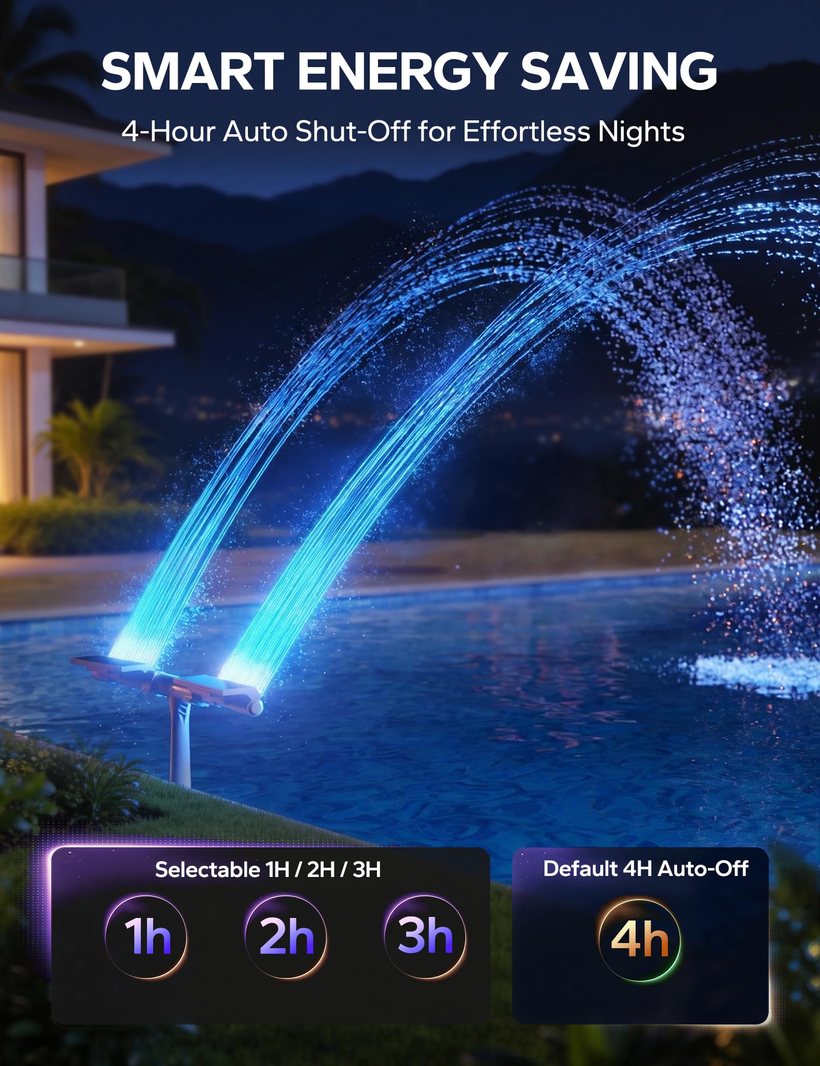 POOLHACKER fuente iluminada de noche en piscina para ambiente festivo y relajante