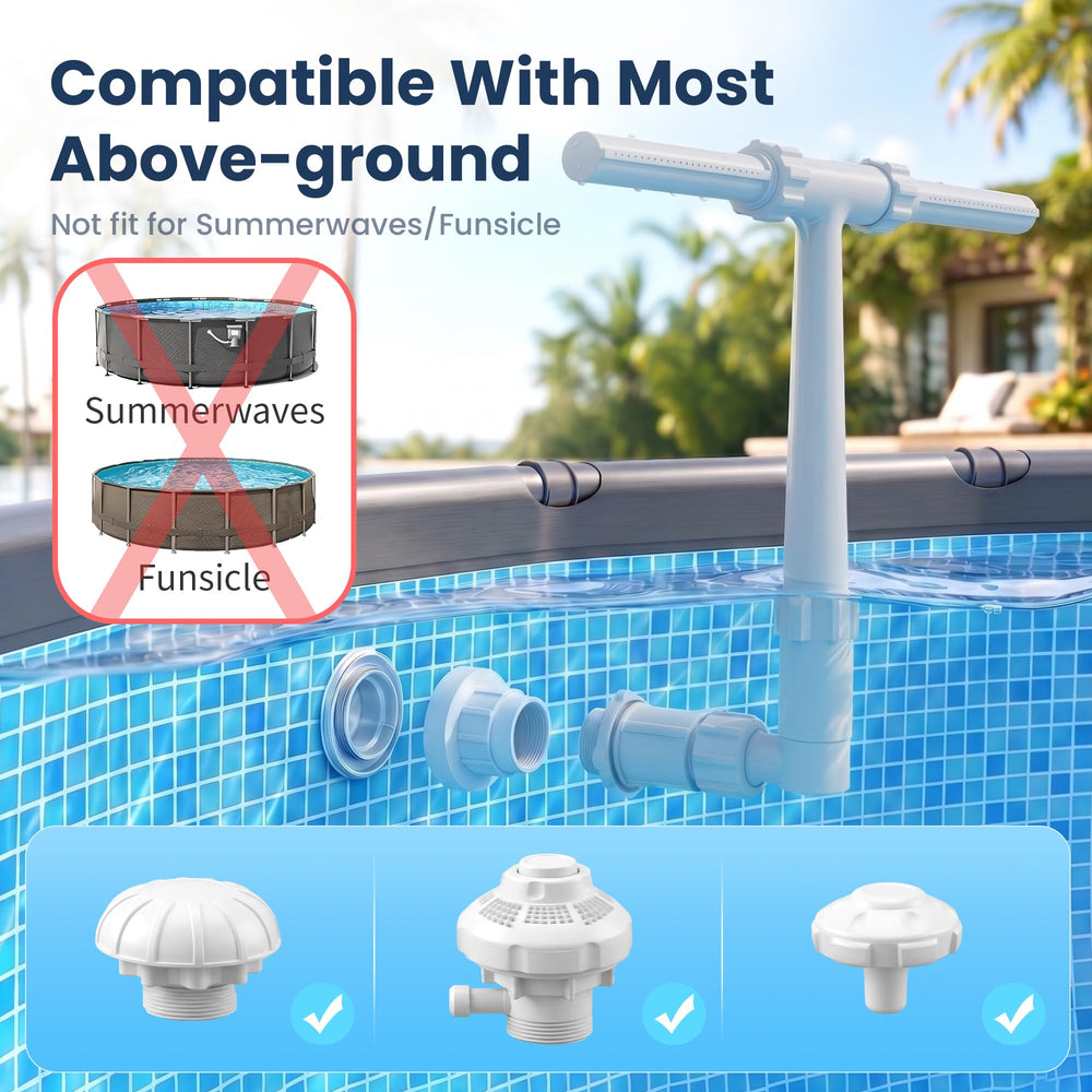 POOLJOYO comparación de tamaño junto a mano, muestra escala y montaje fácil