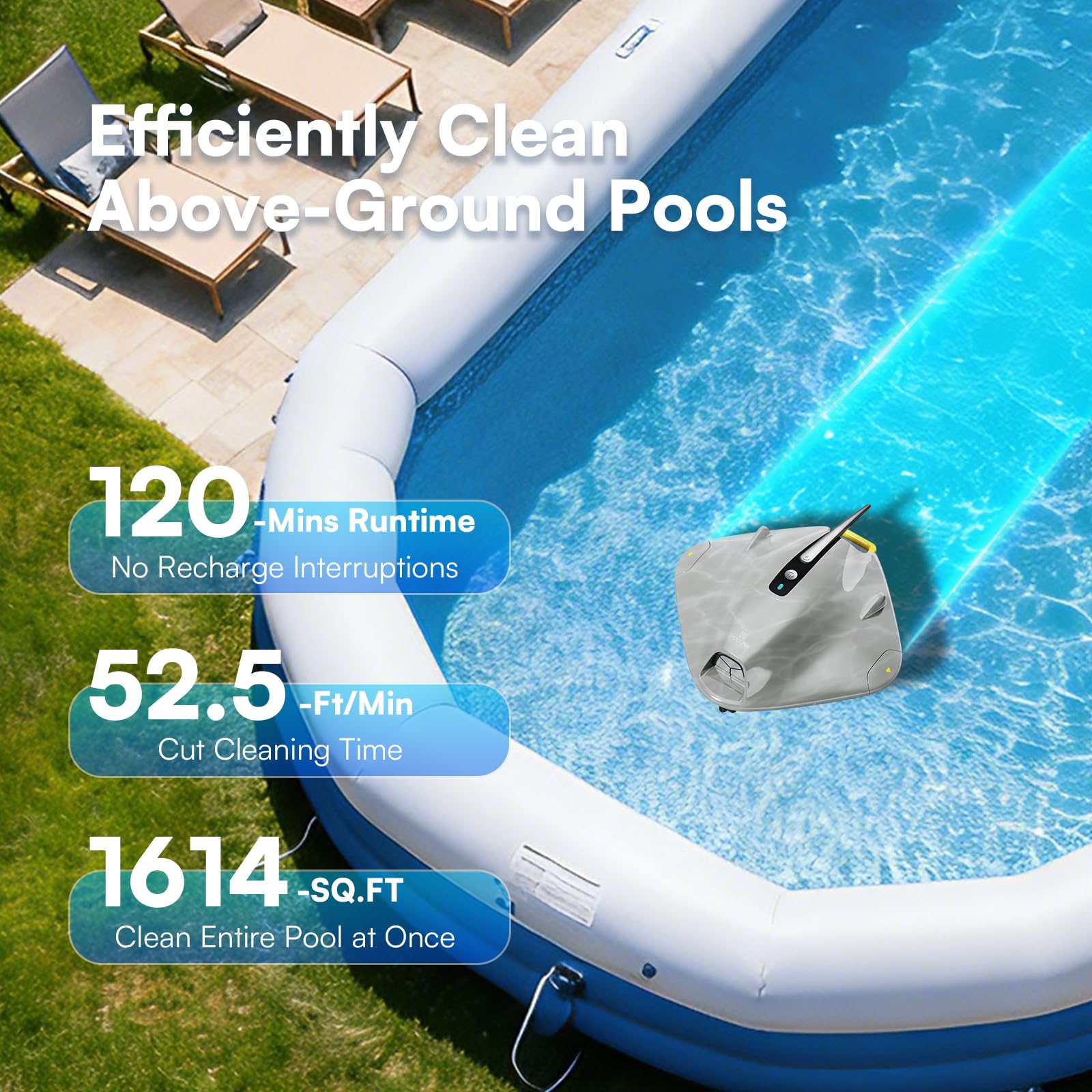 PoolMr en uso recogiendo hojas y reduciendo mantenimiento manual de la piscina