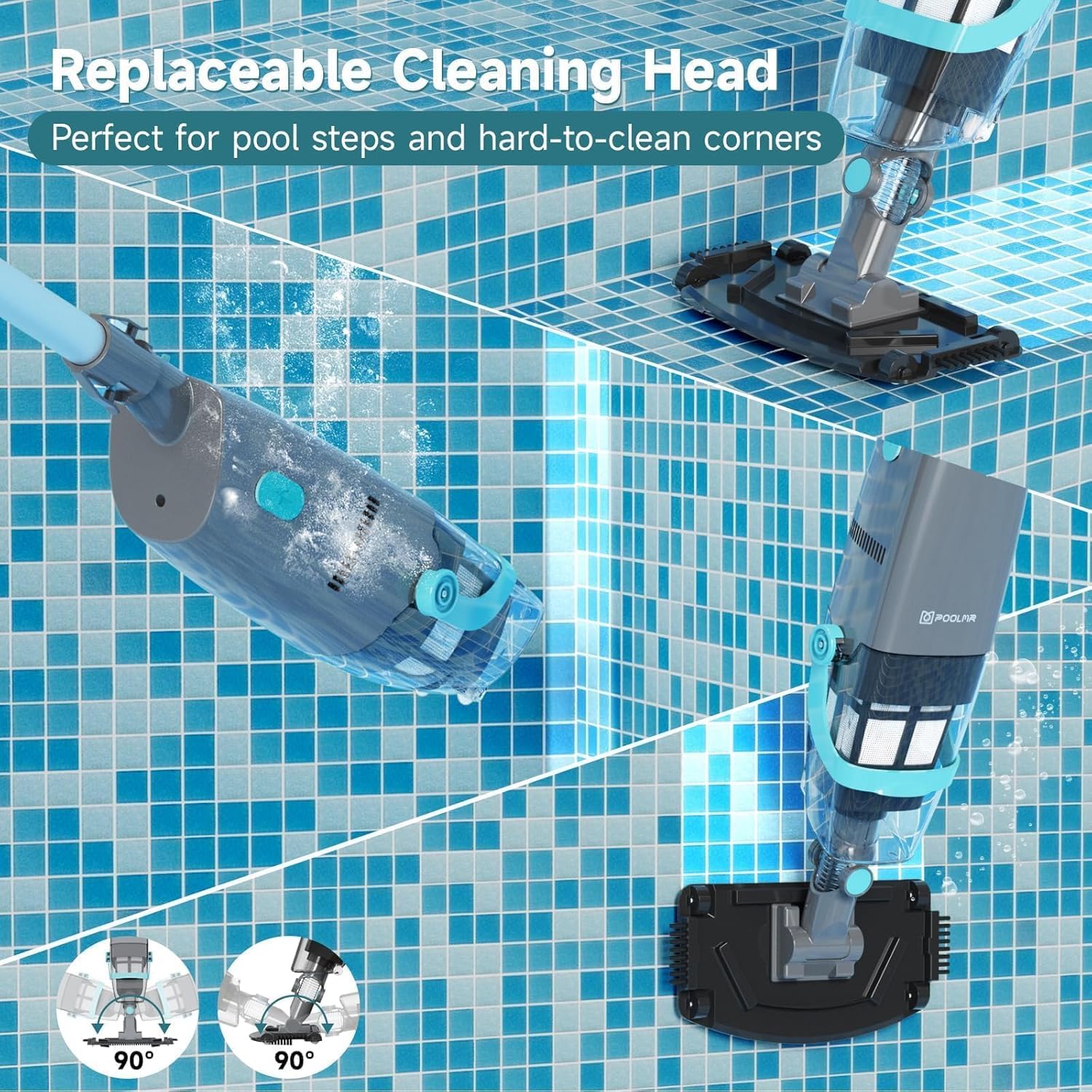 PoolMr vacuum cleaning pool floor demonstrating strong suction and quiet operation