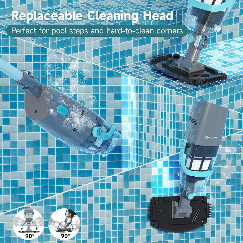PoolMr vacuum cleaning pool floor demonstrating strong suction and quiet operation