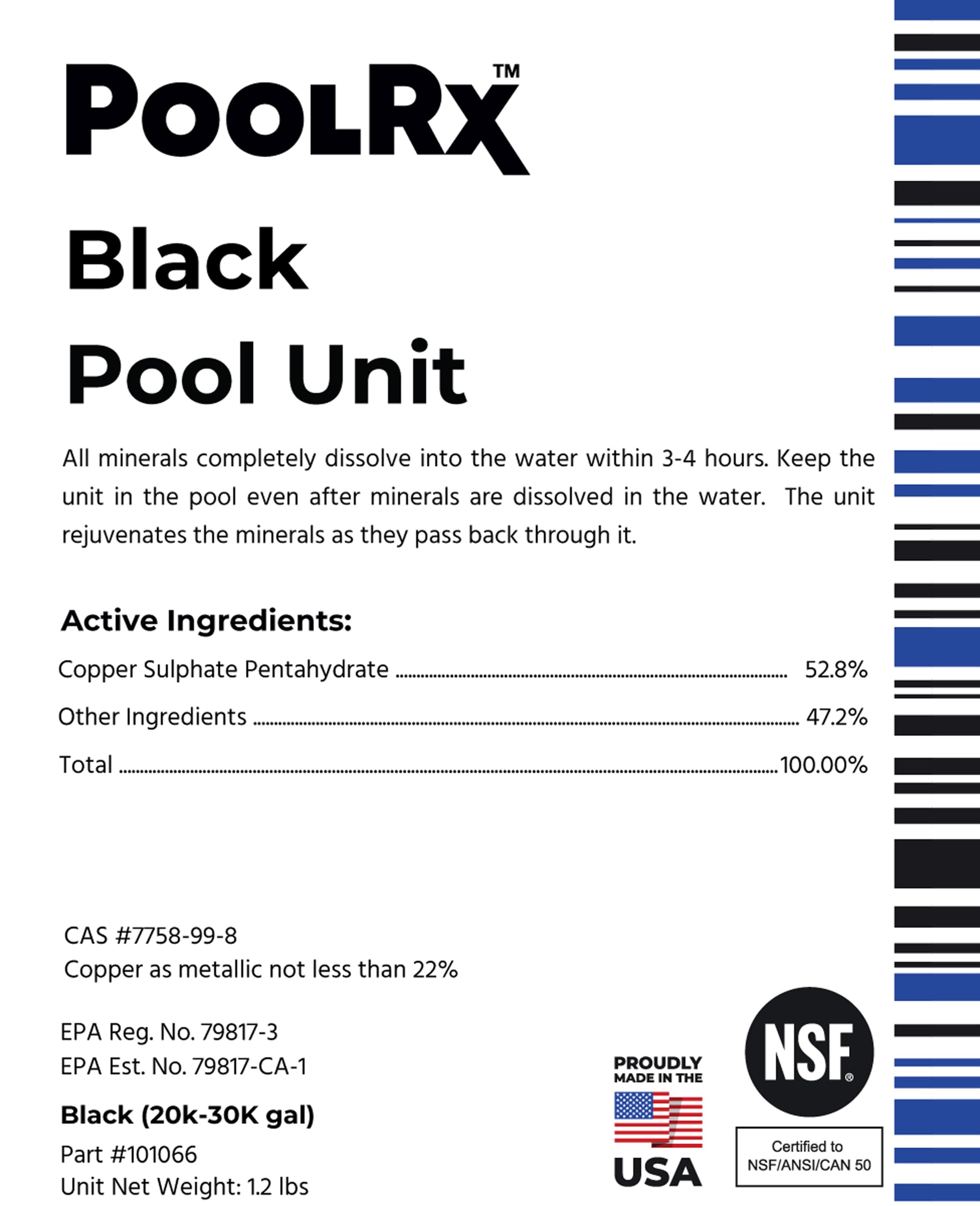 PoolRx abierto mostrando cartucho interior y sistema de liberación lenta