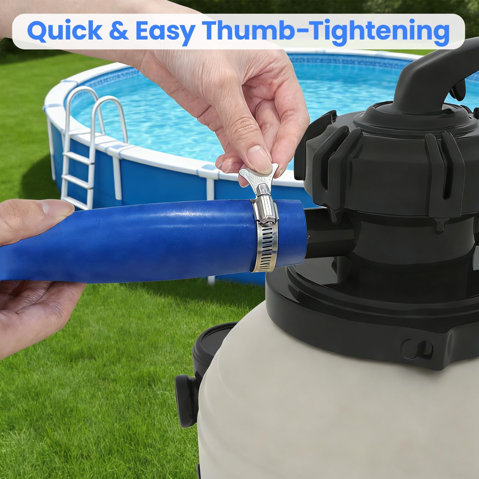 Poolvio manguera extendida mostrando escala de 50 ft para gran alcance