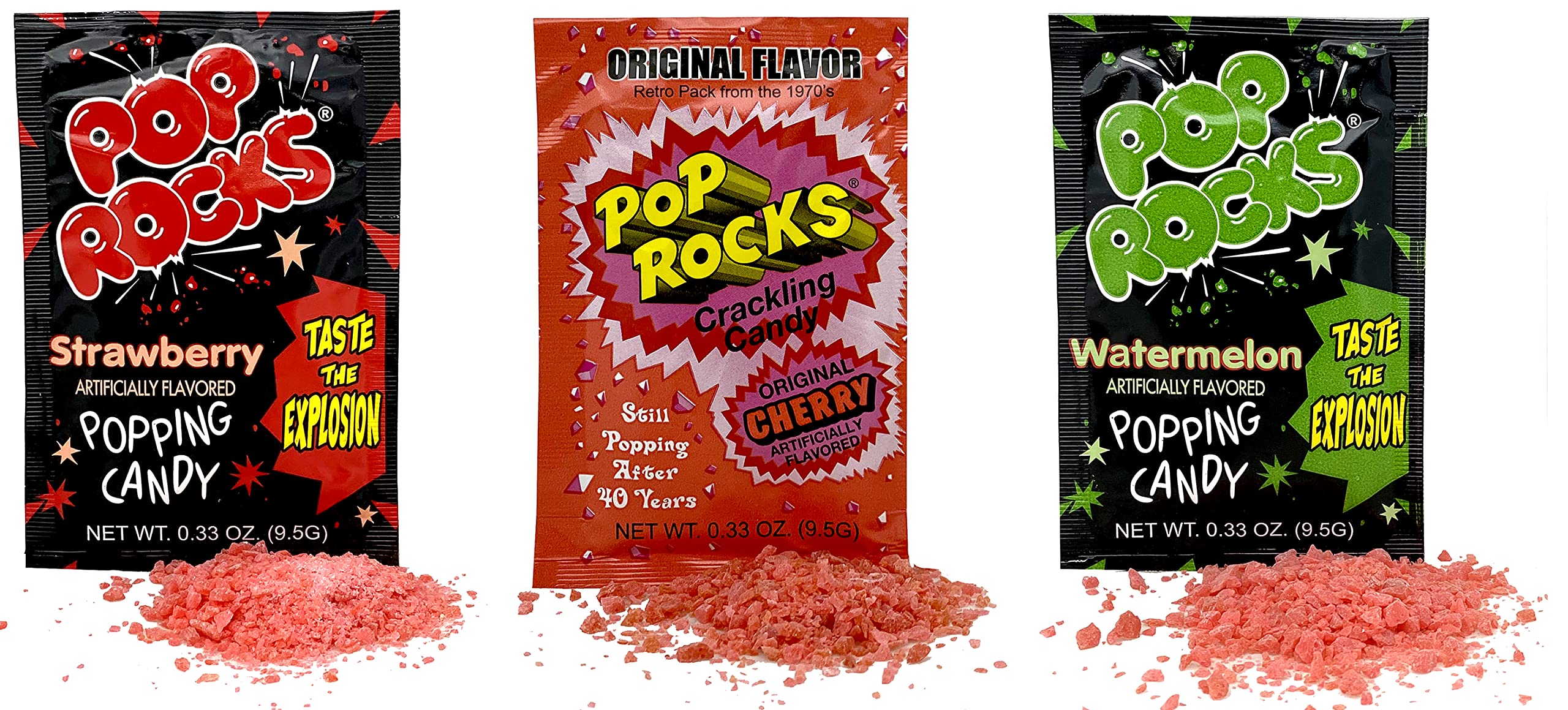 Pop Rocks comparación de tamaño en mano para referencia de porción