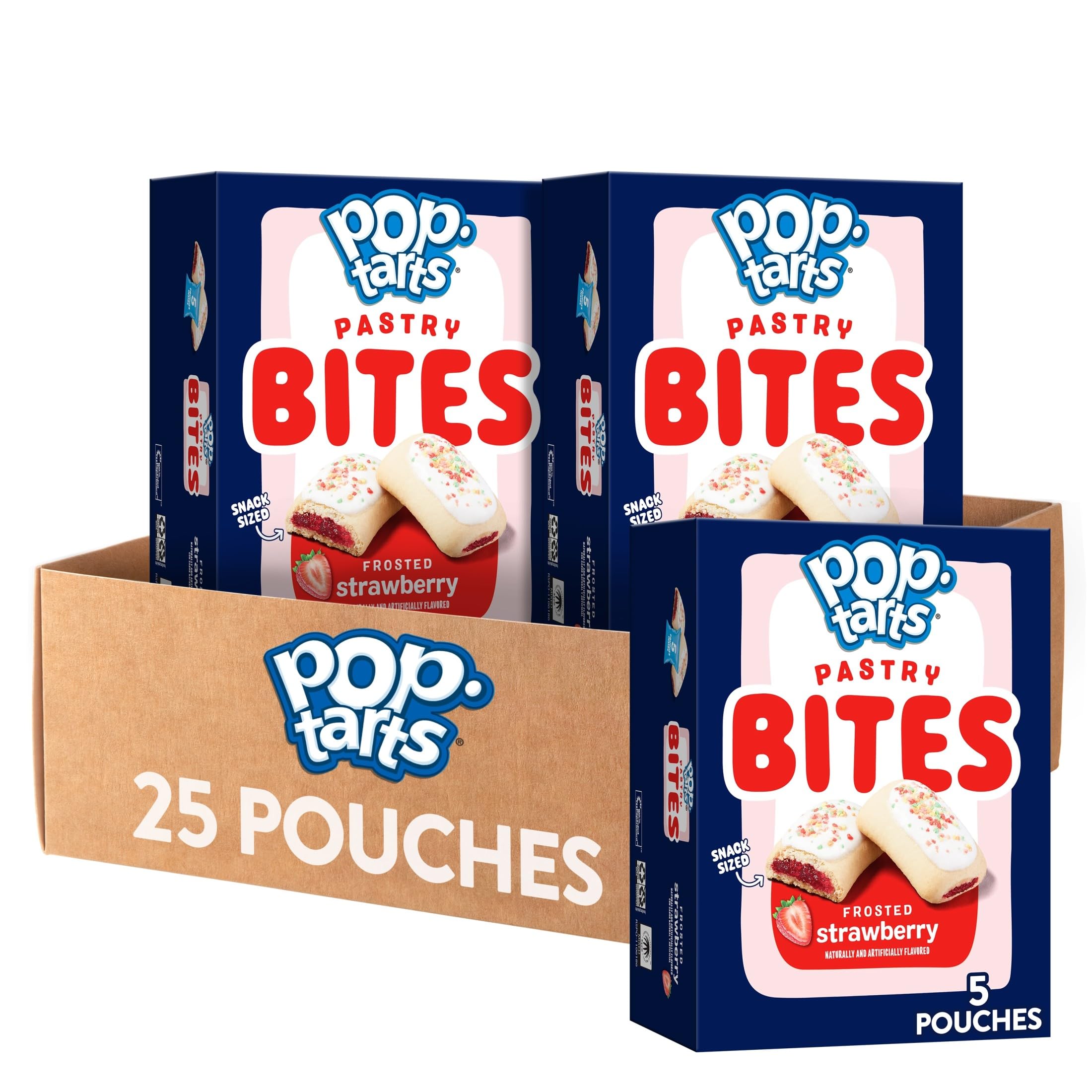 Pop-Tarts empaque frontal mostrando 25 sobres y la marca Pop-Tarts, perfecto para almacenamiento