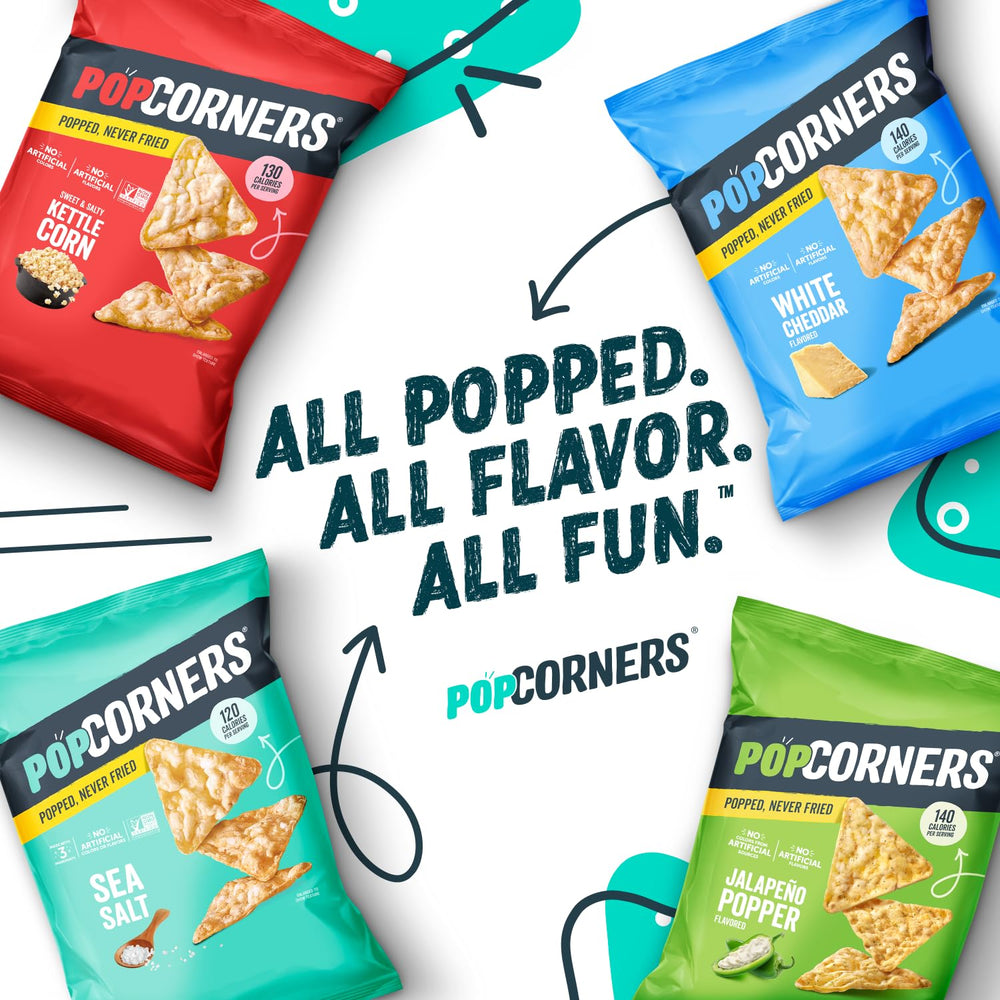 PopCorners comparación con mano mostrando tamaño de cada bolsa