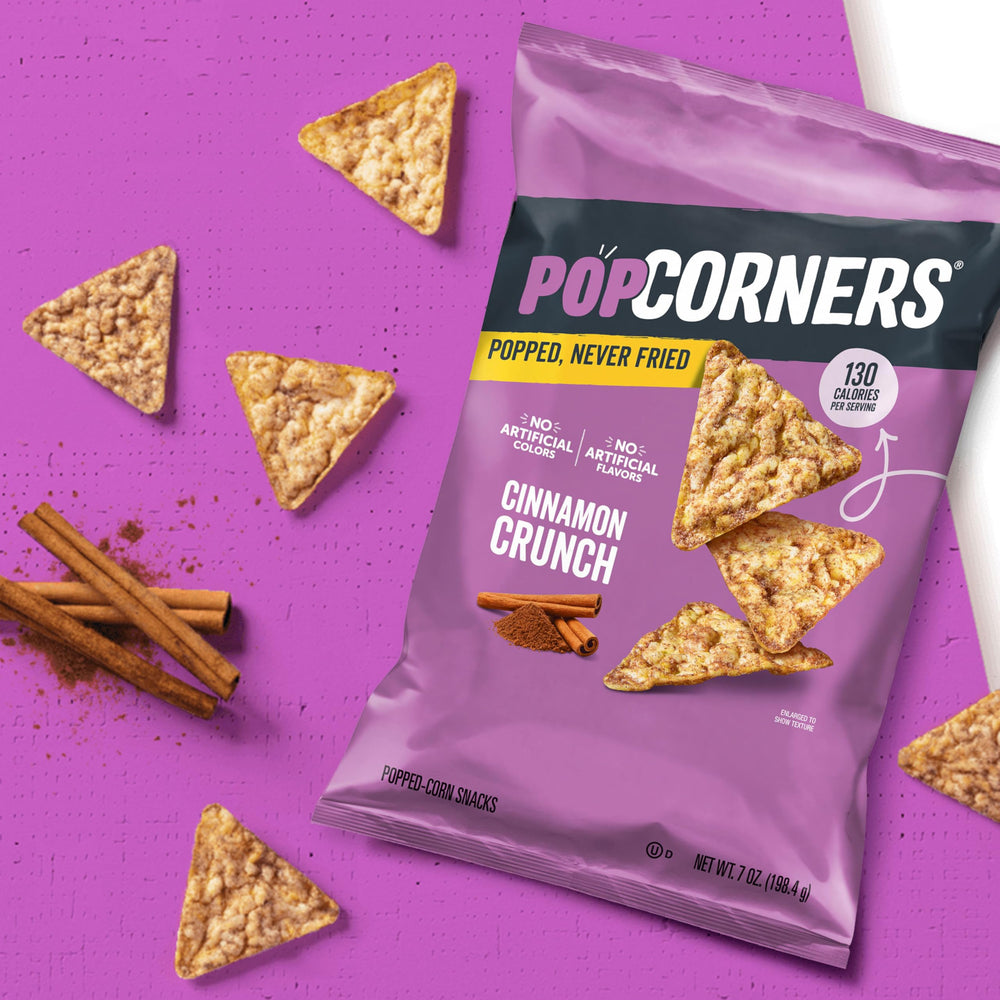 PopCorners primer plano de superficie con canela realzando sabor