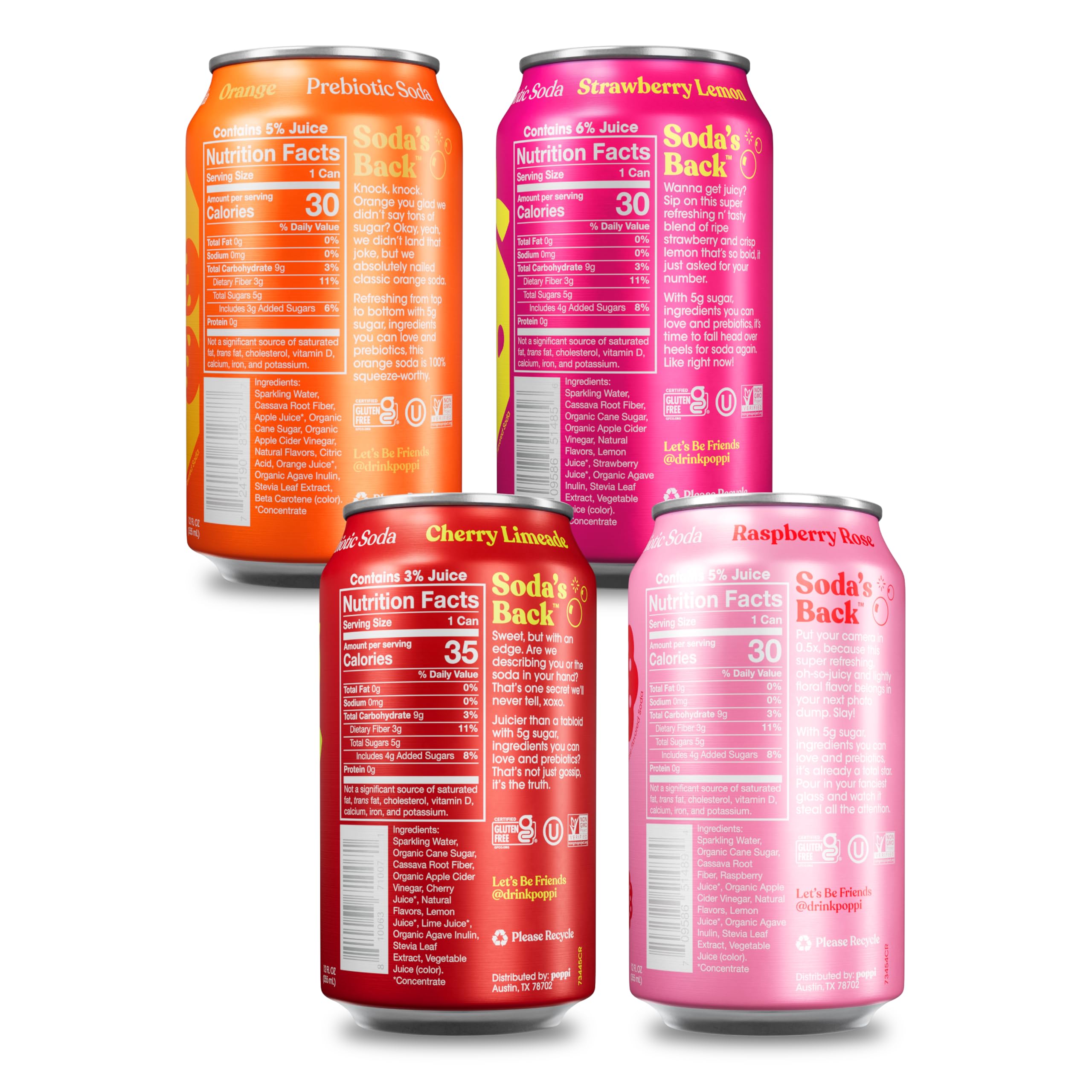 poppi close-up orange flavor can highlighting label and fizz, brand visible enjoyment