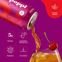 Poppi lata en mano mostrando tamaño de 12 oz y conveniencia