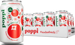 Poppi lata frontal mostrando etiqueta Cranberry Fizz y beneficio refrescante