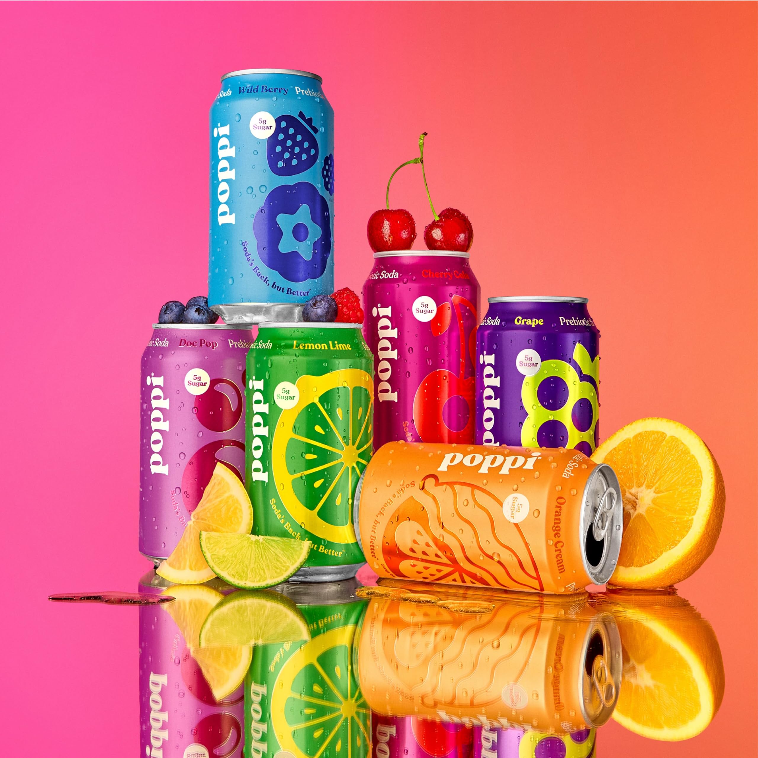 poppi variety pack top-down with each flavor visible, helping choose flavors quickly