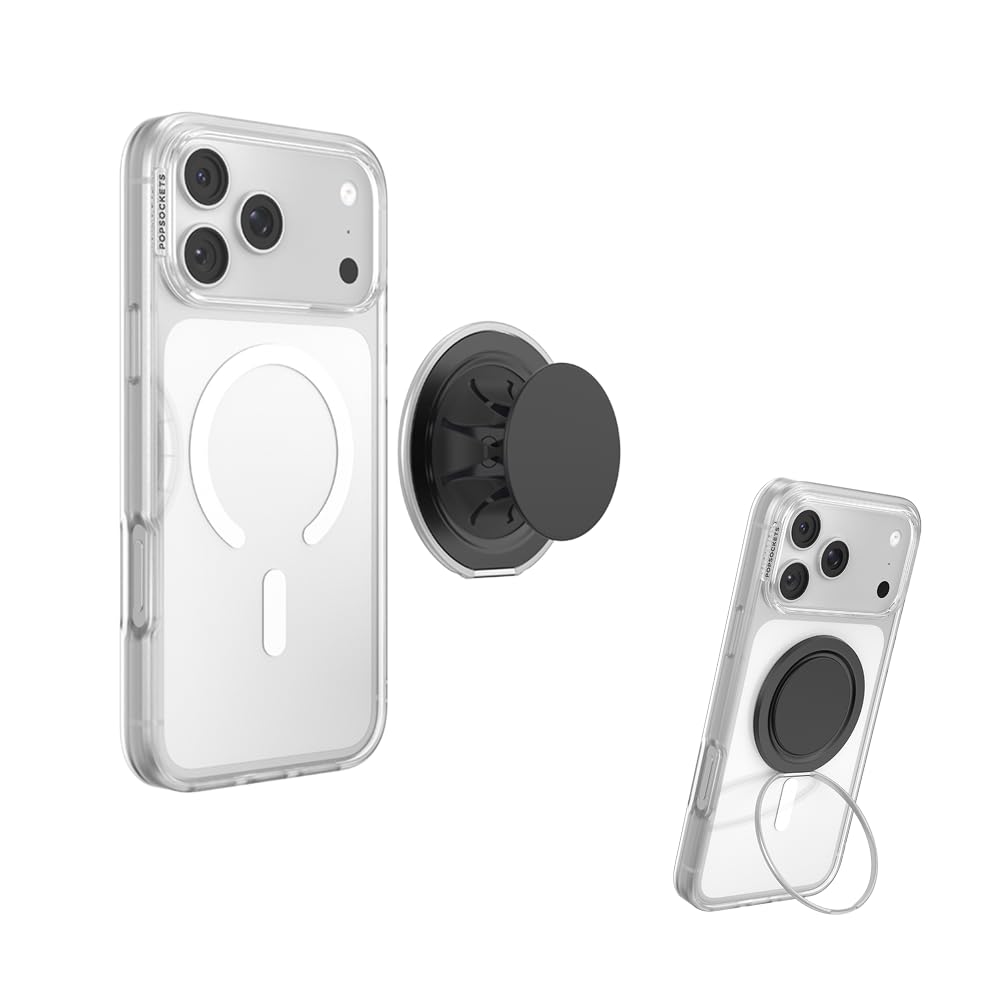 PopSockets Low‑Pro Grip frontal en negro mostrando perfil delgado y estética limpia