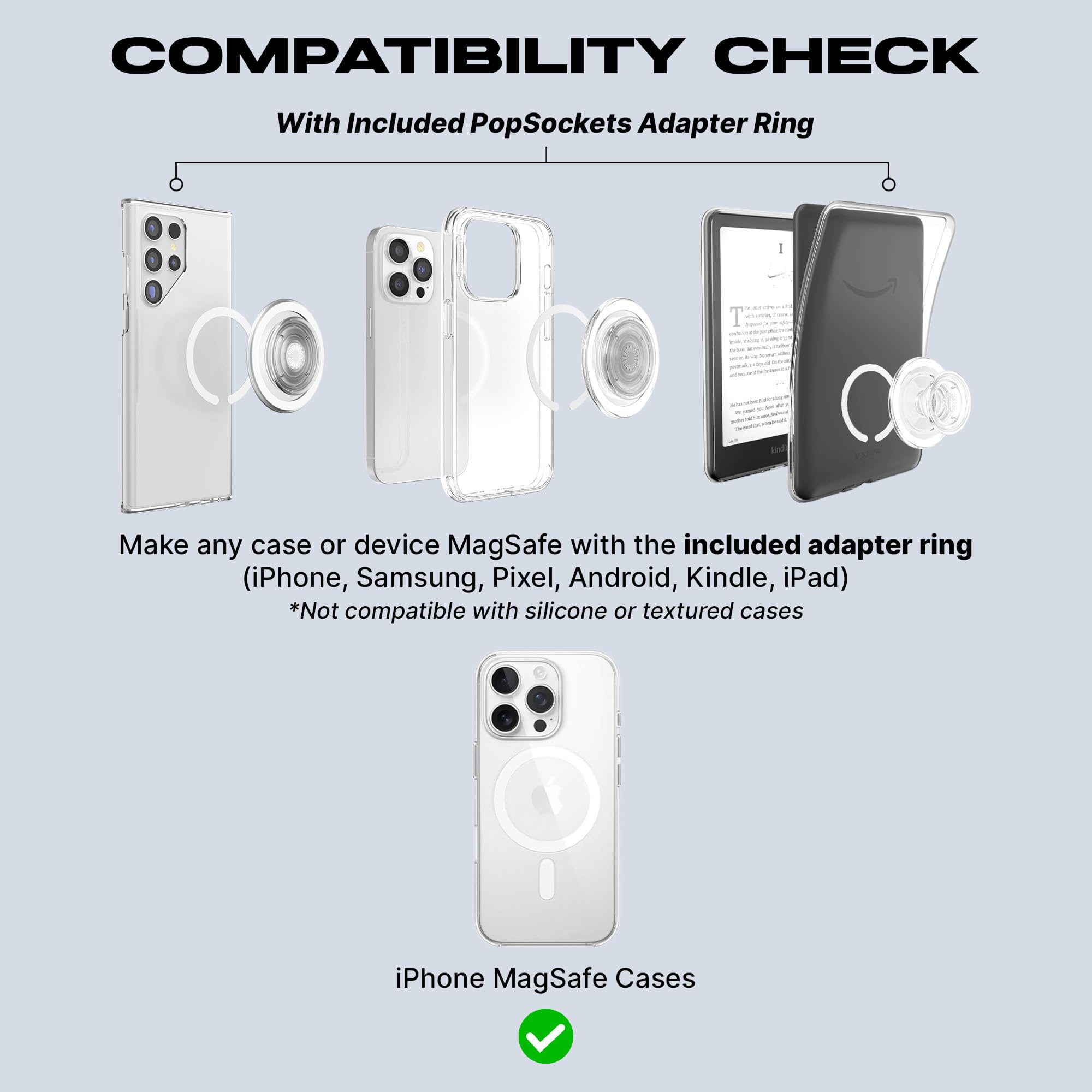 PopSockets acoplado a funda MagSafe mostrando compatibilidad y fijación magnética