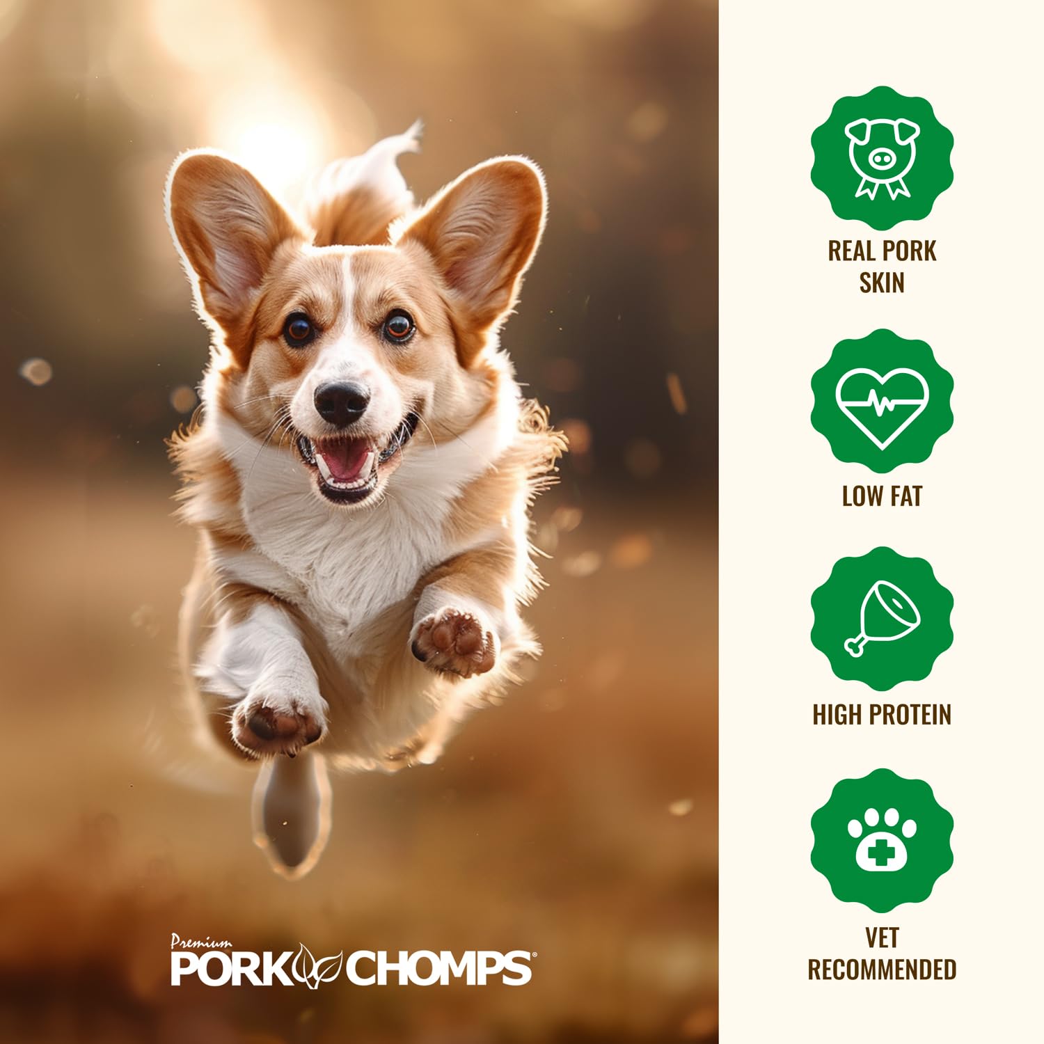 Pork Chomps bolsa resellable abierta y beneficio conservación fresca