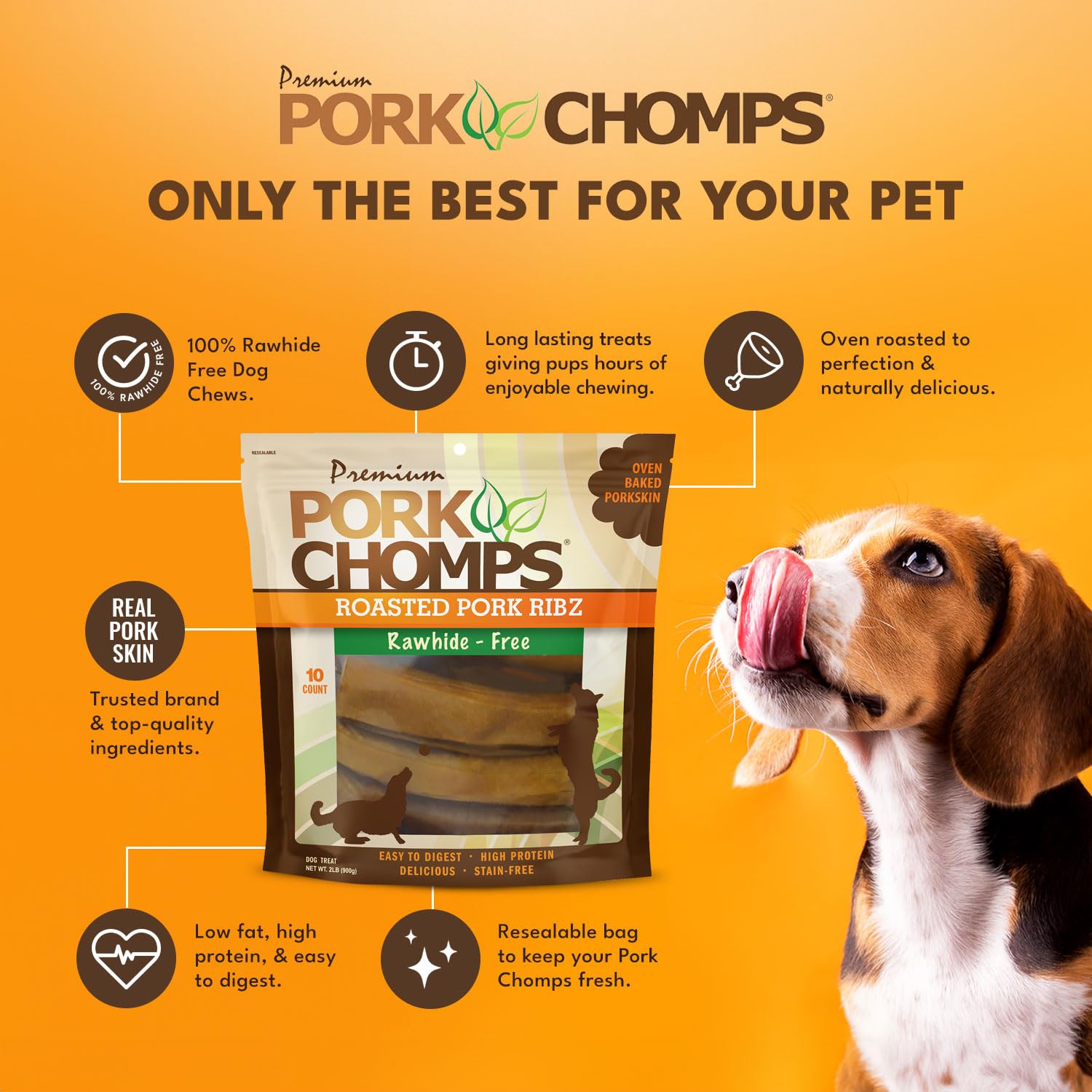 Pork Chomps costilla en mano para escala y beneficio tamaño claro