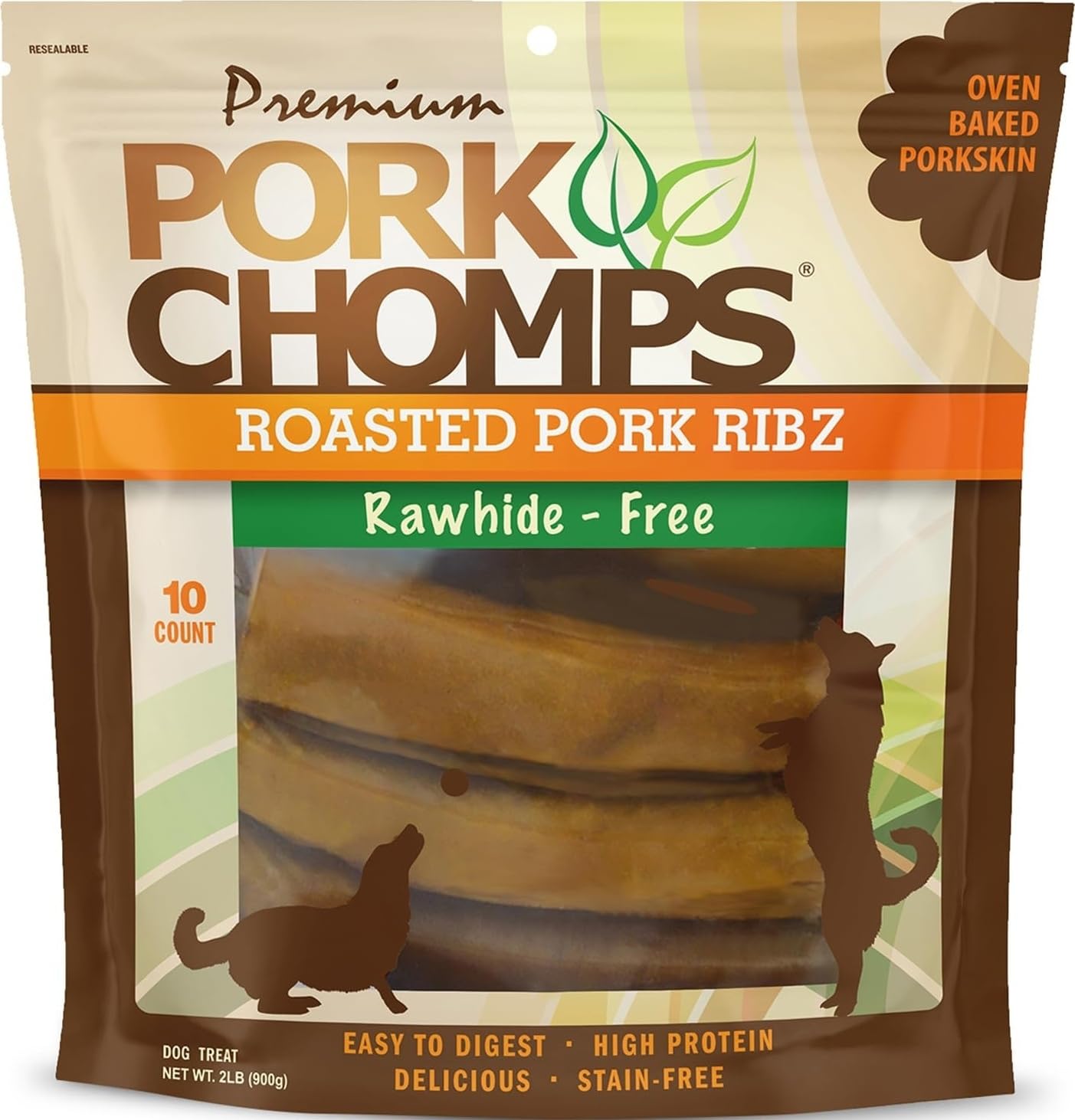 Pork Chomps empaque frontal mostrando 10 costillas y beneficio conveniencia