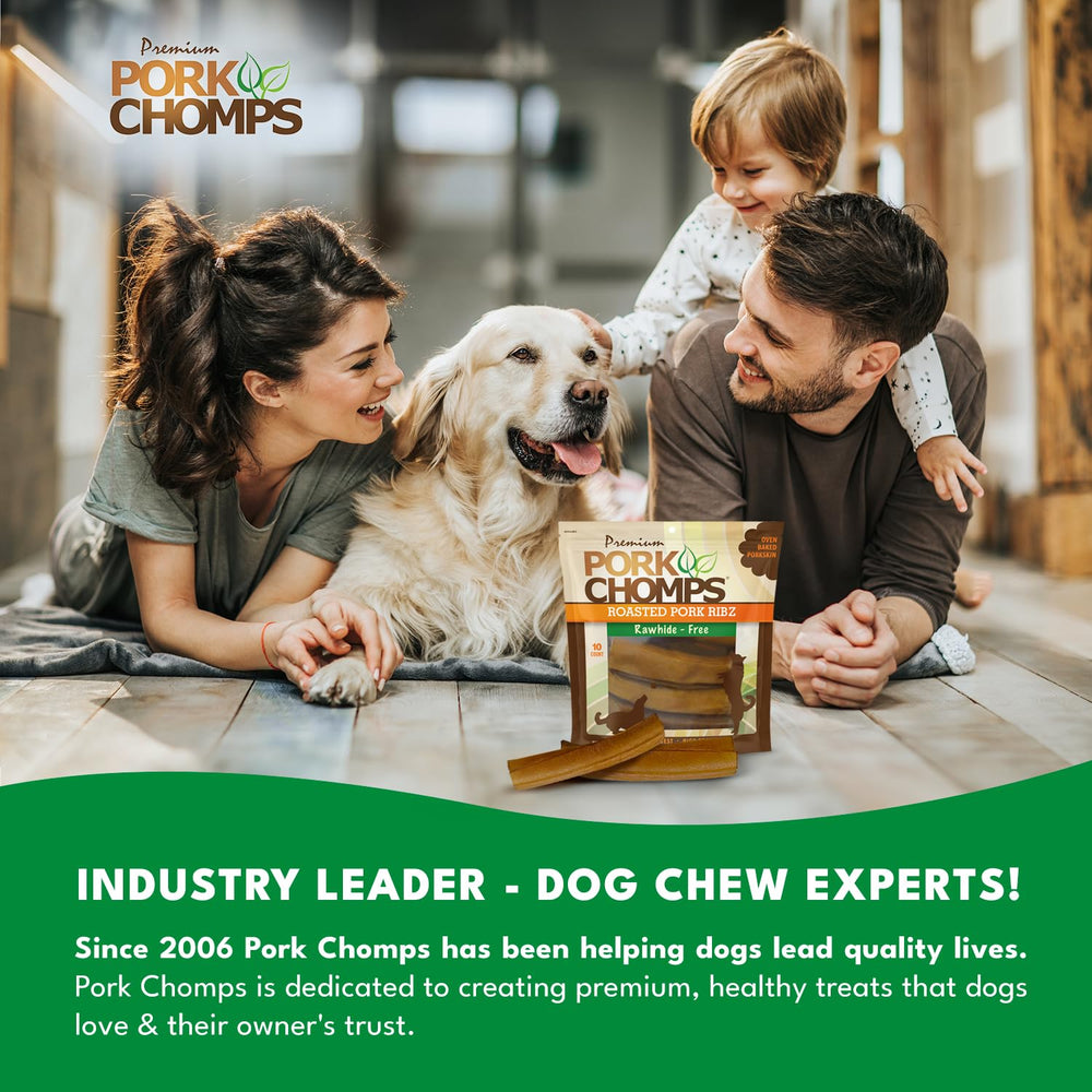 Pork Chomps detalle superficie asada y beneficio sabor natural