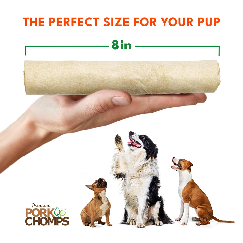 Pork Chomps varios rollos en bol listos para ofrecer y entretener