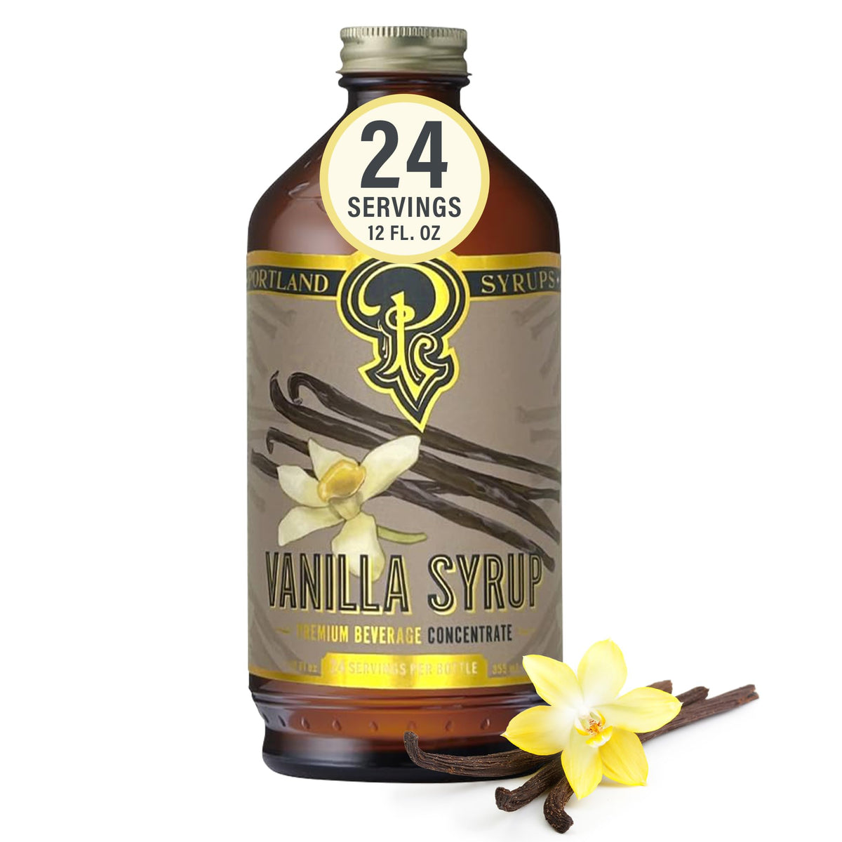 Portland Syrups botella frontal mostrando etiqueta clara y gourmet