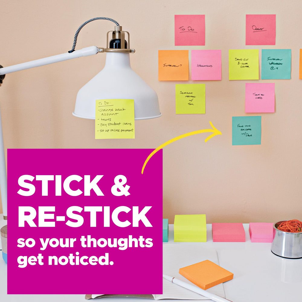 Post-it dispense ready in desk dispenser showing convenience benefit: quick access