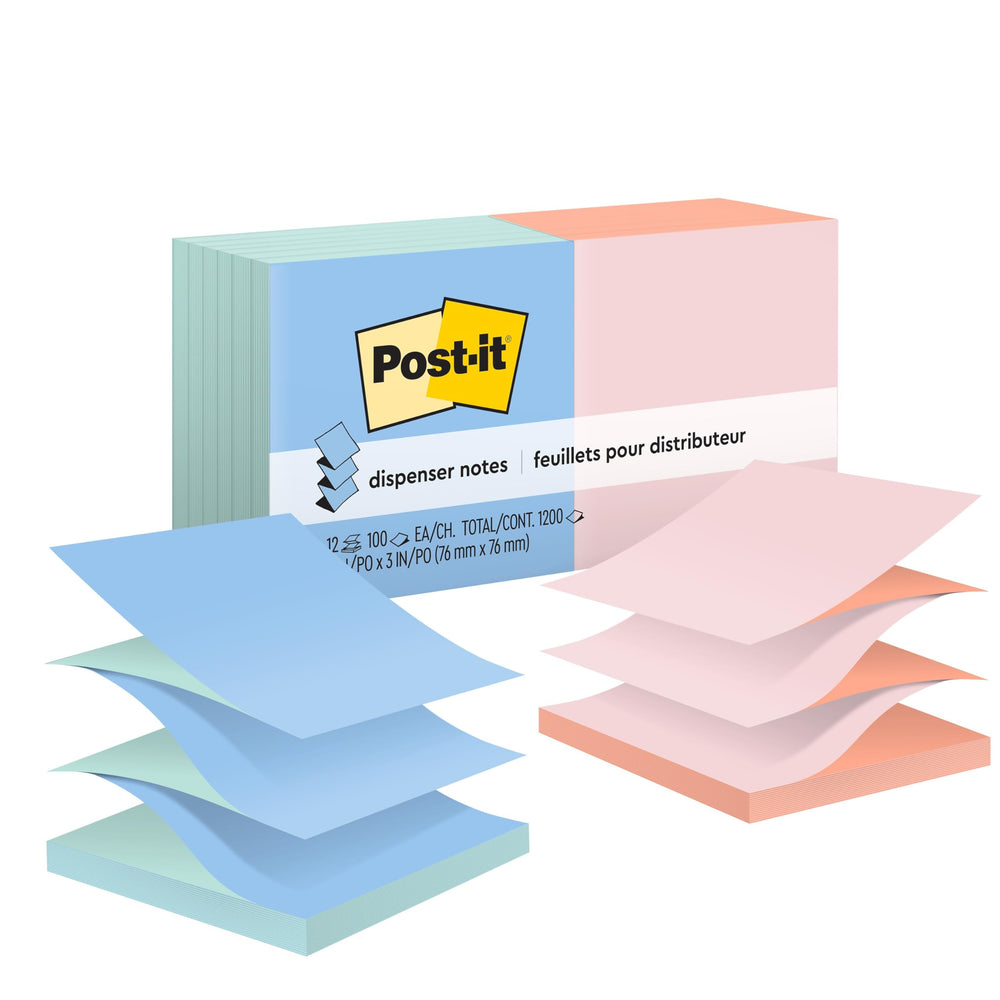 Post-it frente paquete colores alternos mostrando 12 pads y beneficios organizativos