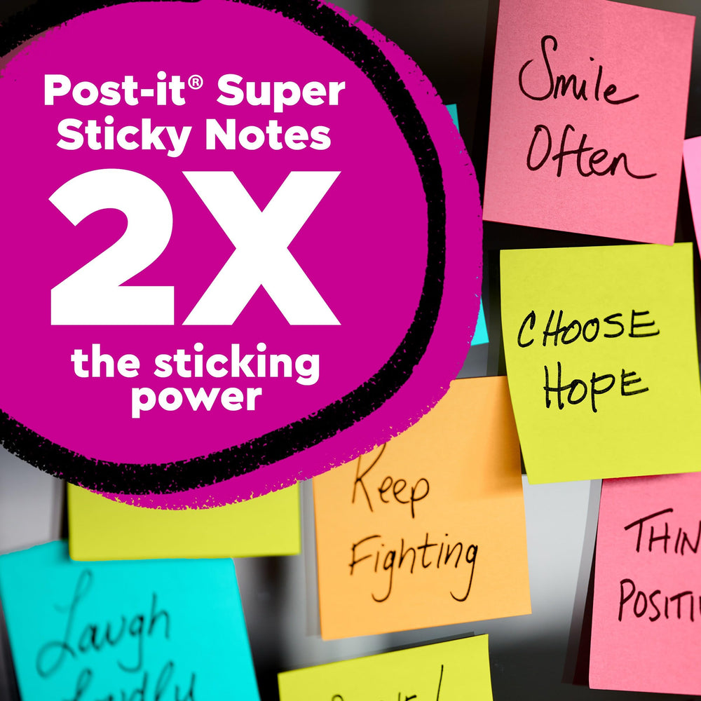Post-it Super Sticky acercamiento al adhesivo que muestra fuerte sujeción