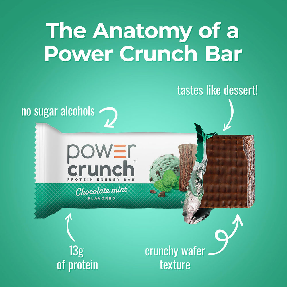 Power Crunch barra abierta con relleno cremoso mostrando crujiente