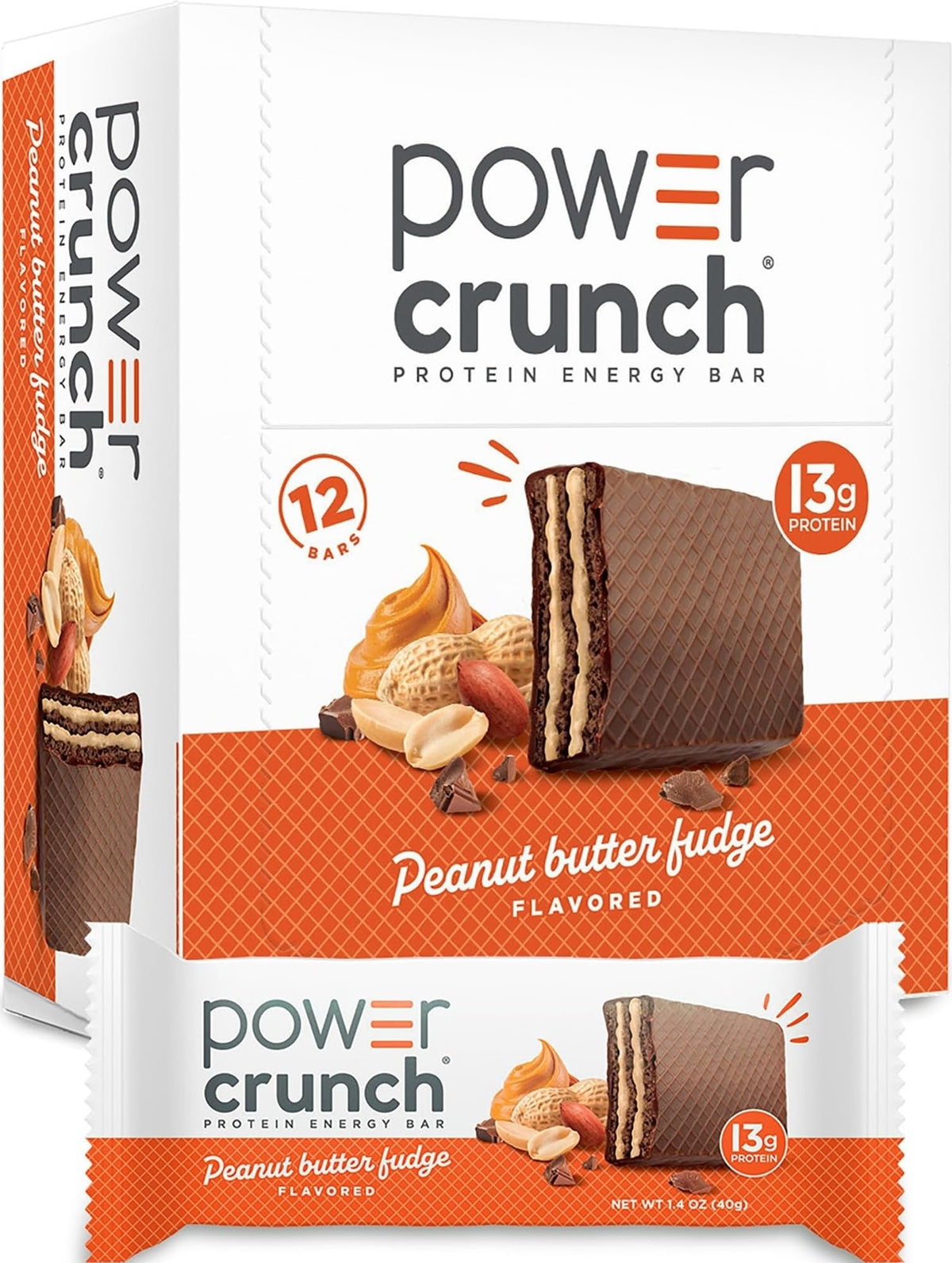 Power Crunch empaque frontal mostrando 12 barras y diseño atractivo