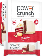 Power Crunch frontal paquete red velvet mostrando diseño y marca para identificación rápida