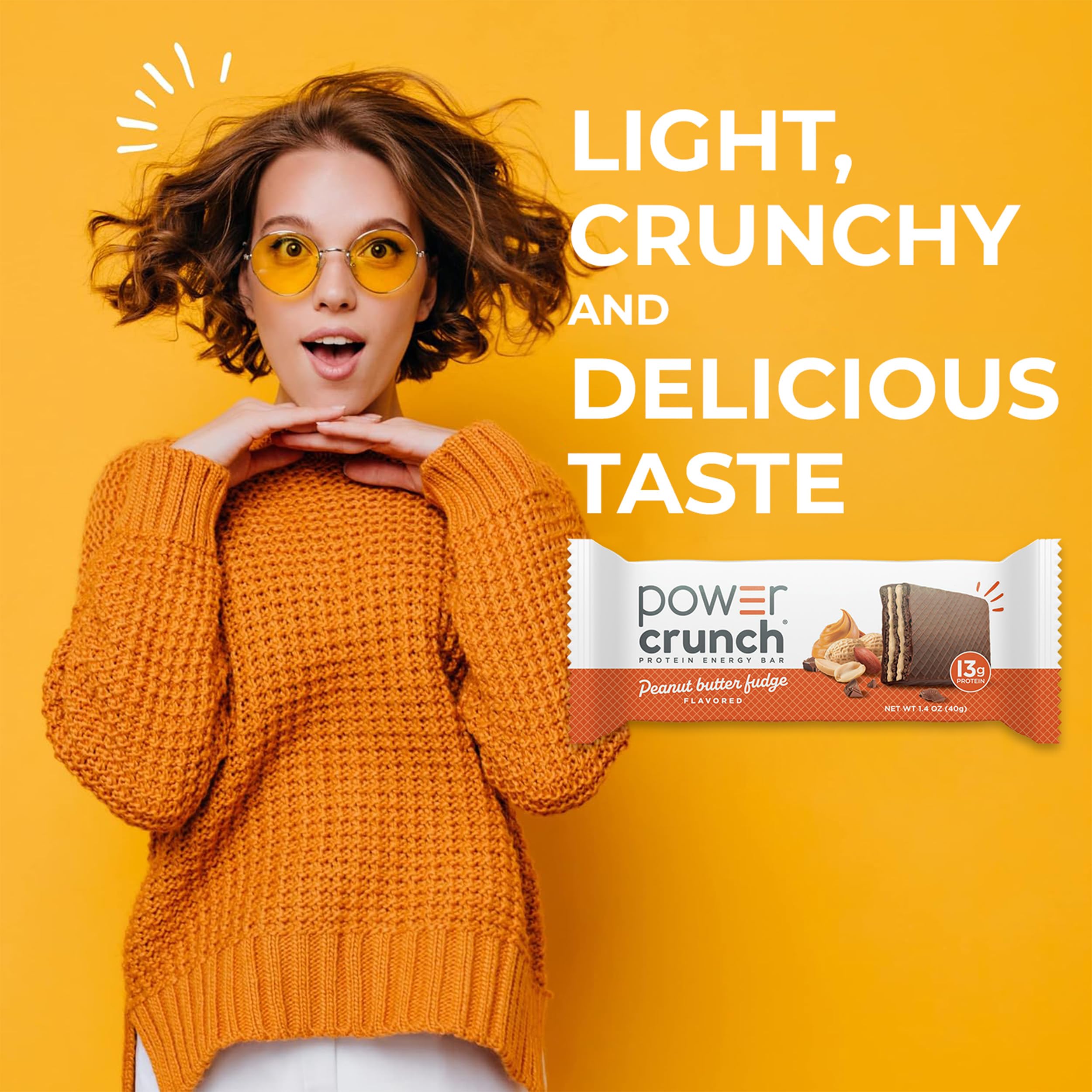 Power Crunch barra al lado de una regla para comparar tamaño portátil
