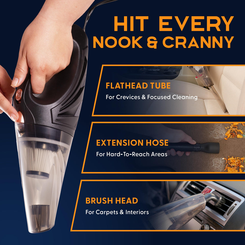 Power Practical ThisWorx in use on car seat removing pet hair and food debris