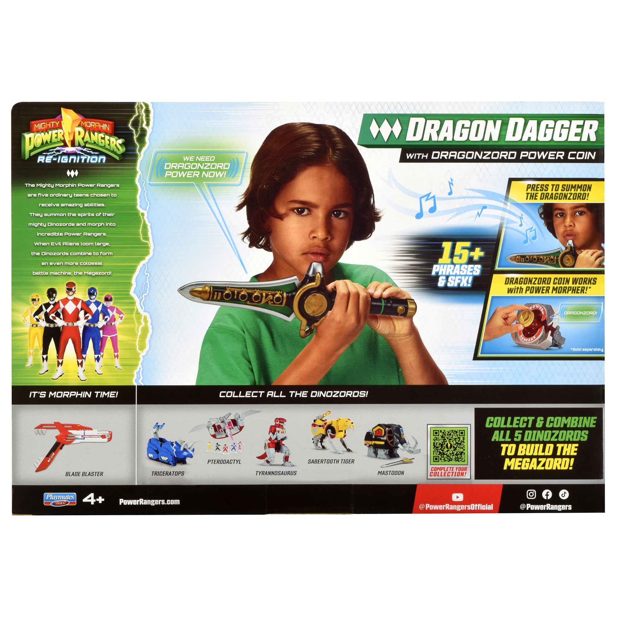 Power Rangers Dragon Dagger con Power Coin mostrando escala y compatibilidad