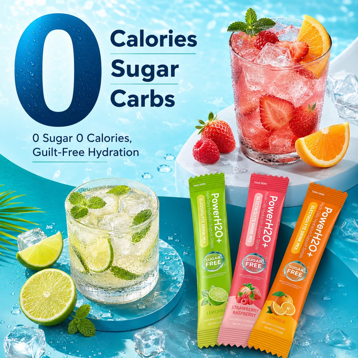 PowerH2O+ variedad de sabores presentada para elegir opción gustativa