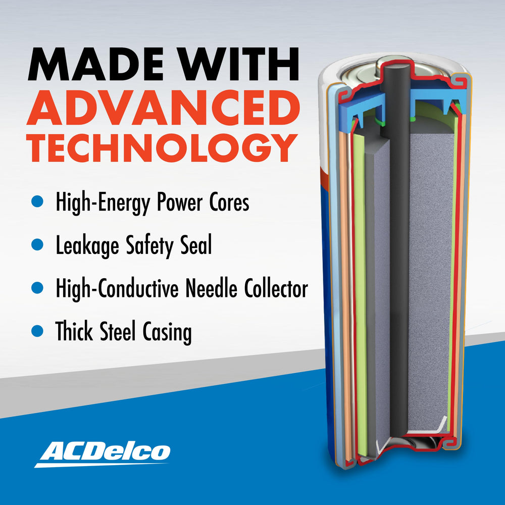 Powermax ACDelco comparación de tamaño AAA junto a objetos cotidianos para referencia