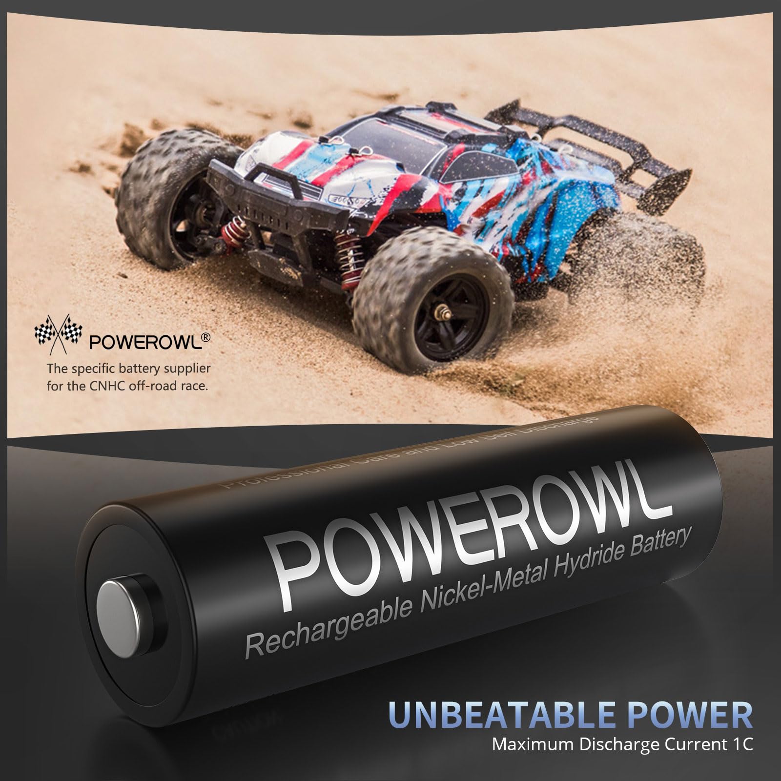 POWEROWL AA label close-up showing 2800mAh 1.2V NiMH specifications