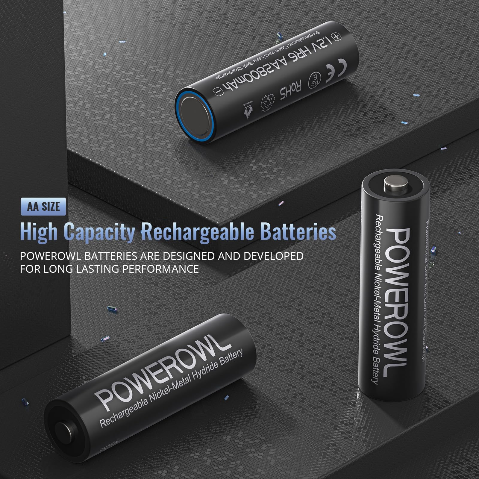 POWEROWL AA single cell close-up highlighting 2800mAh high capacity