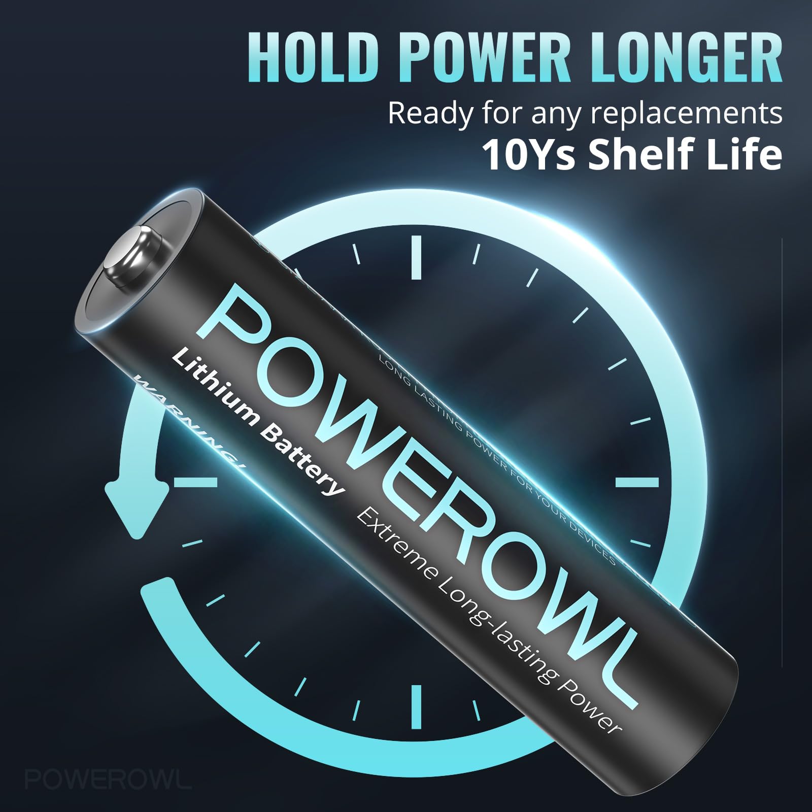 POWEROWL caja abierta mostrando 24 pilas listas para reemplazo