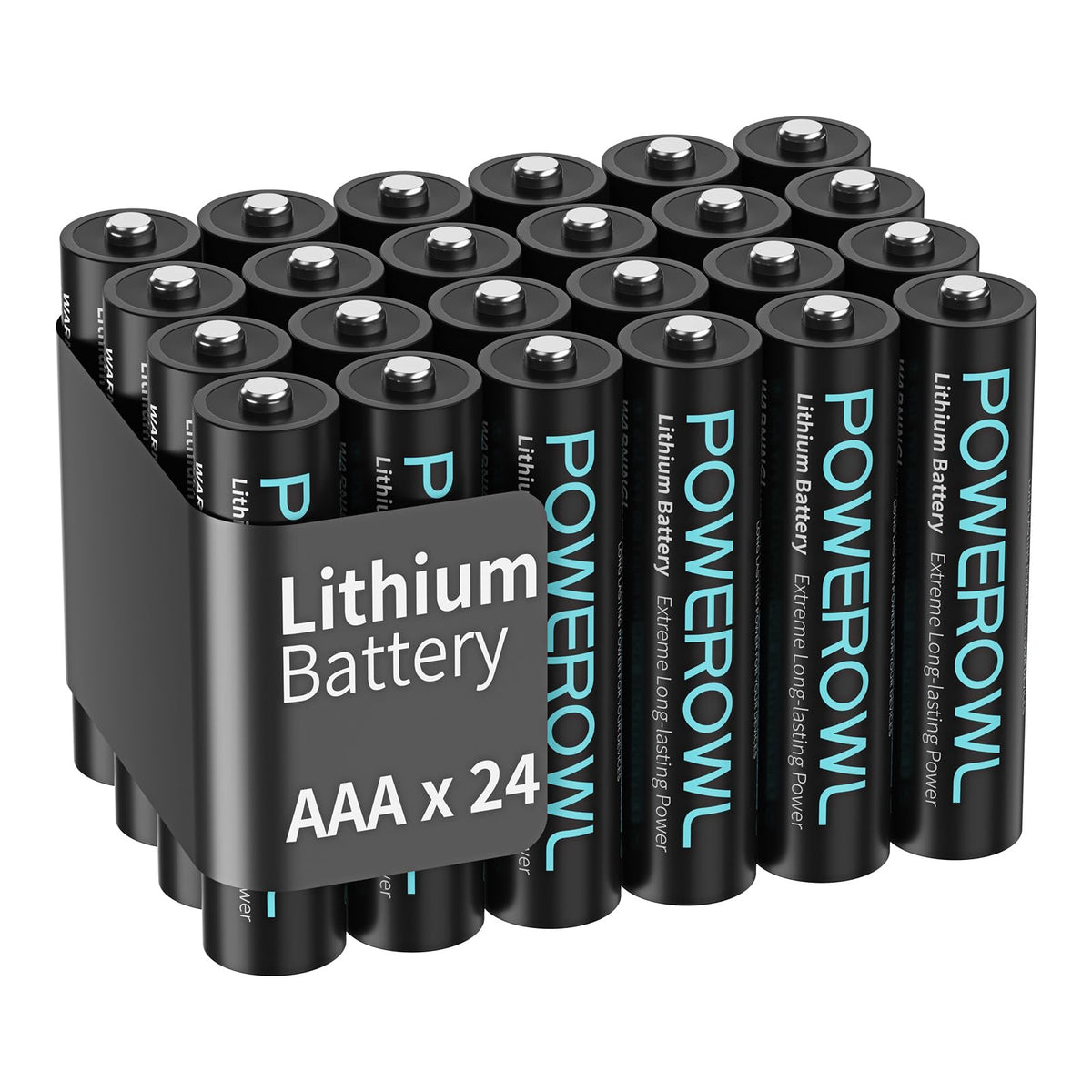POWEROWL pack frontal de 24 pilas AAA mostrando cantidad y diseño