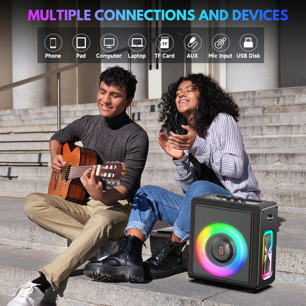 PPMIC MS75 conectado por AUX a TV para karaoke con letras visibles