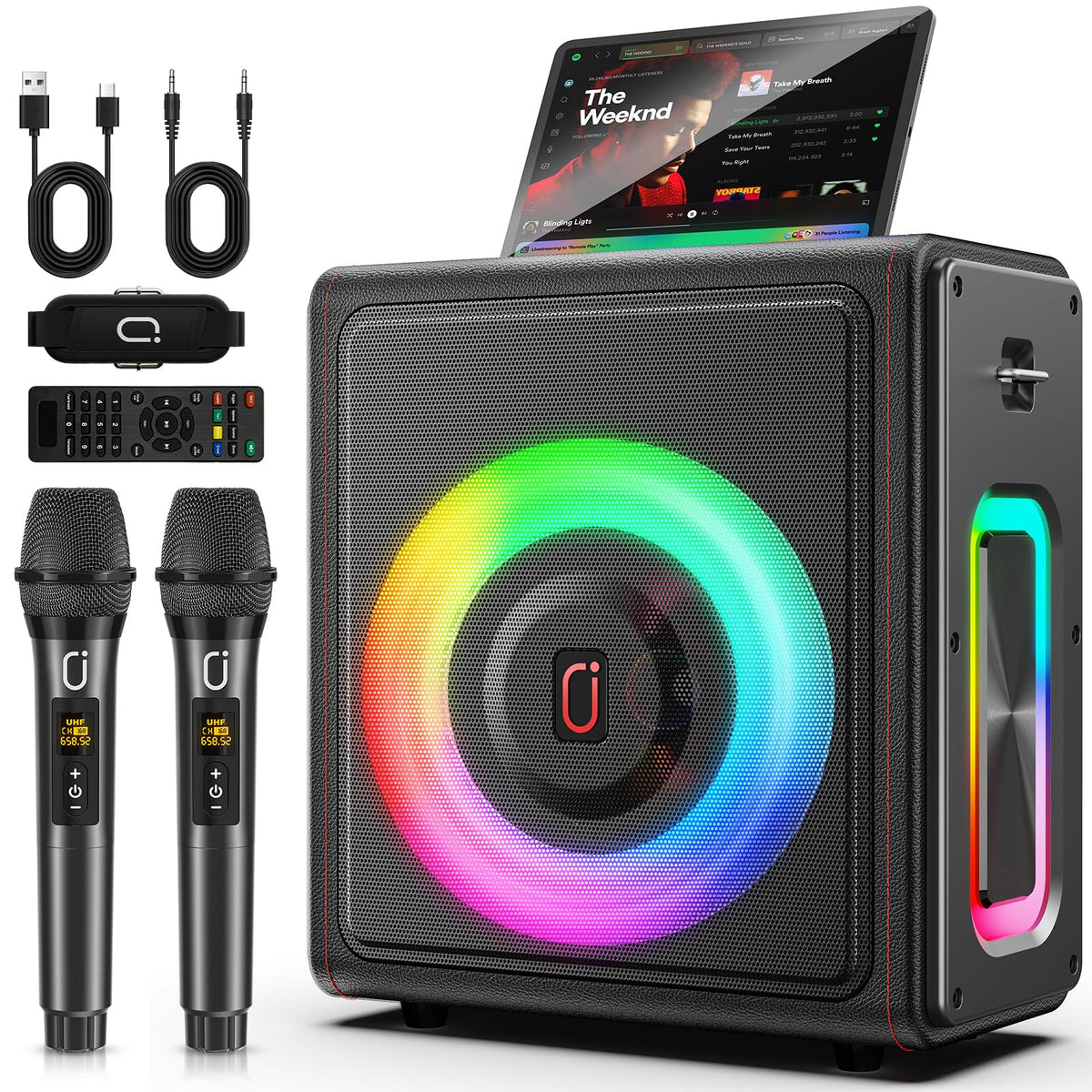 PPMIC MS75 frontal con dos micrófonos inalámbricos y potencia clara
