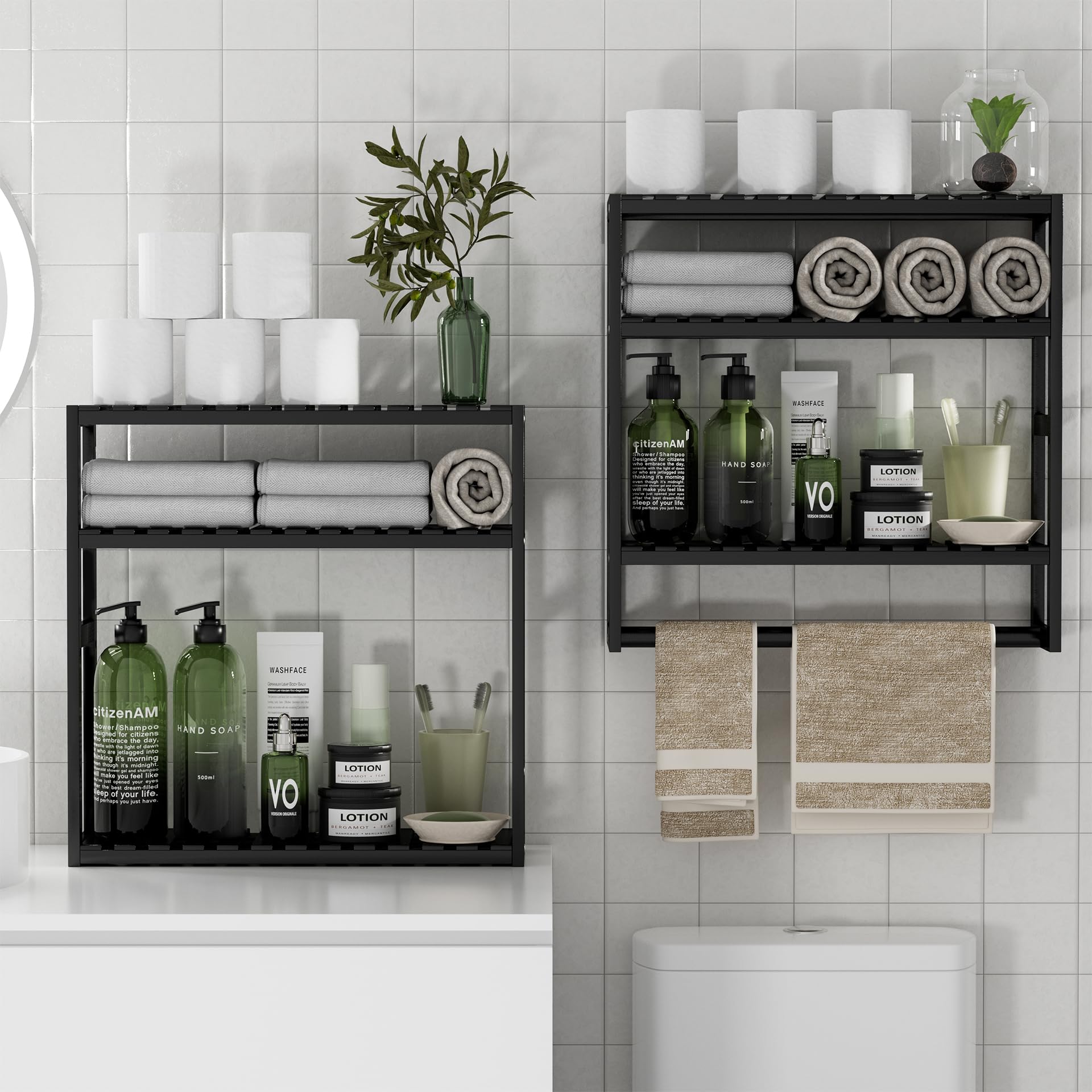 PPN estante en baño pequeño creando ambiente ordenado y acogedor