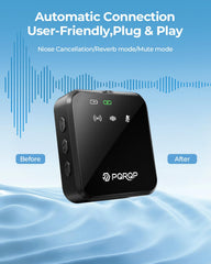 PQRQP receptor conectado a iPhone durante grabación, beneficio: compatibilidad instantánea