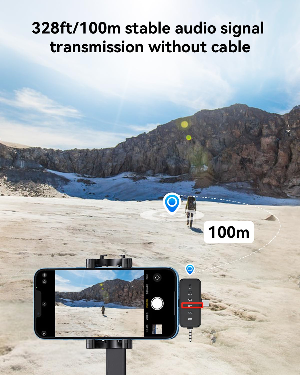 PQRQP comparación de tamaño junto a teléfono que muestra compactibilidad